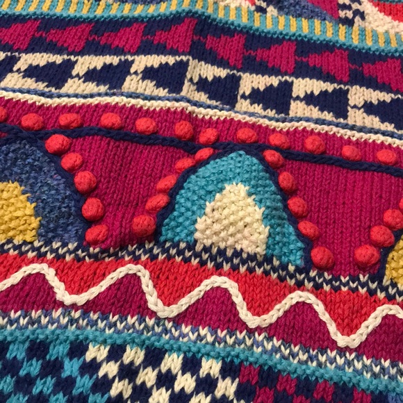 Vintage 90s Hand Knit Heavy Geometric Sweater - Picture 7 of 7